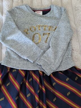 Boden Sequin 'POTTER 07' Sweatshirt Dress with Navy Striped Skirt